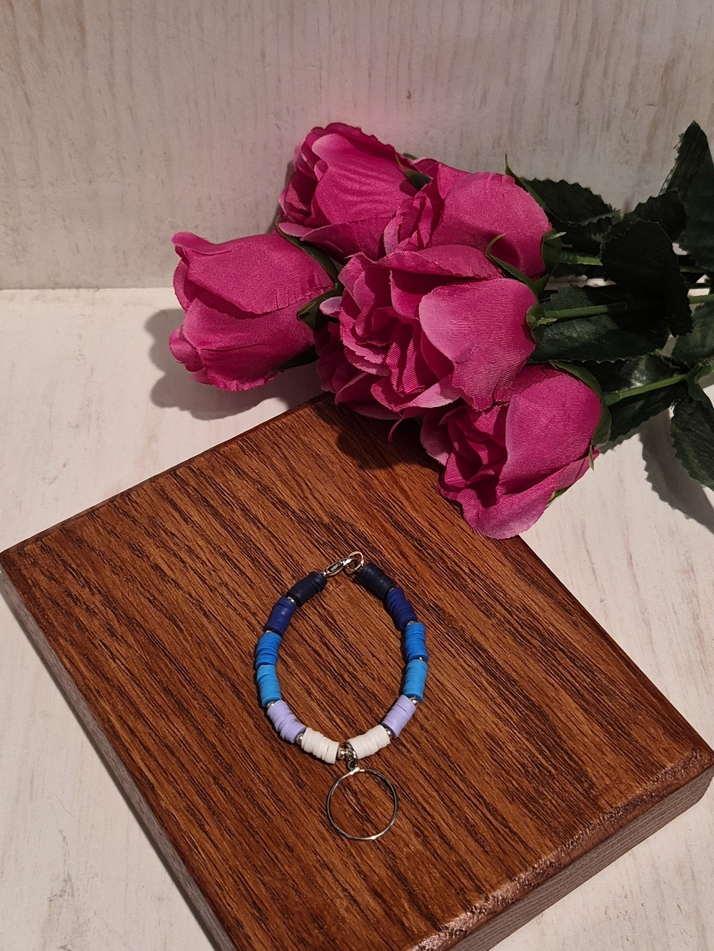 Handmade Blue Gradient Beaded Keyring Cup Charm